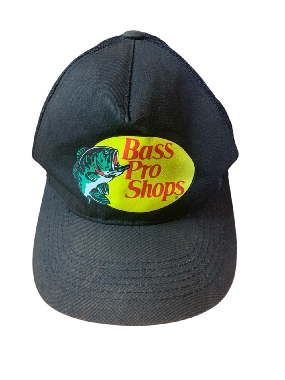 Bass Pro Shops Mesh Trucker Hat Black Yellow Logo Snapback